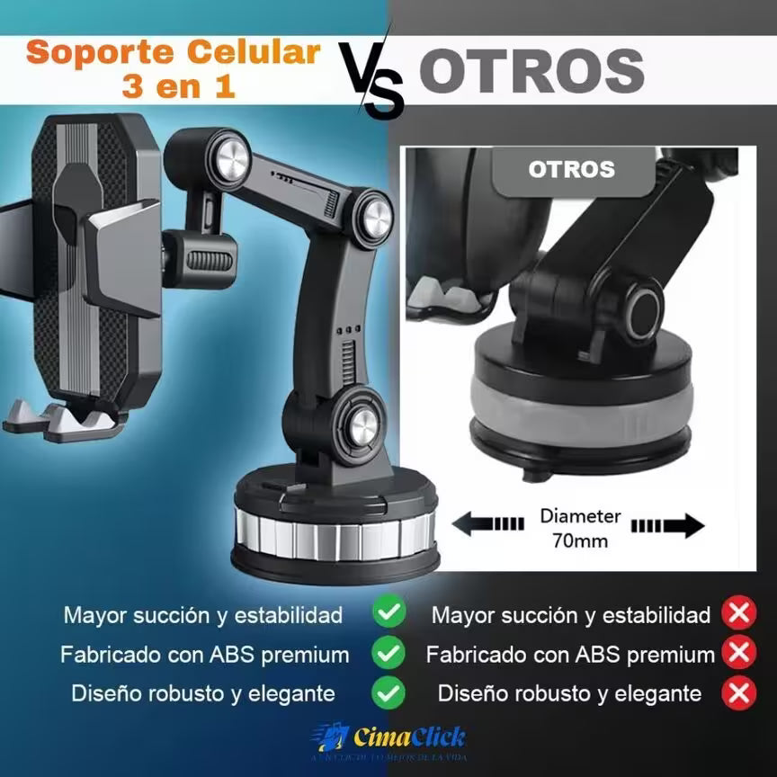 Soporte Celular 3-en-1 con Ventosa Súper Fuerte – No se Suelta